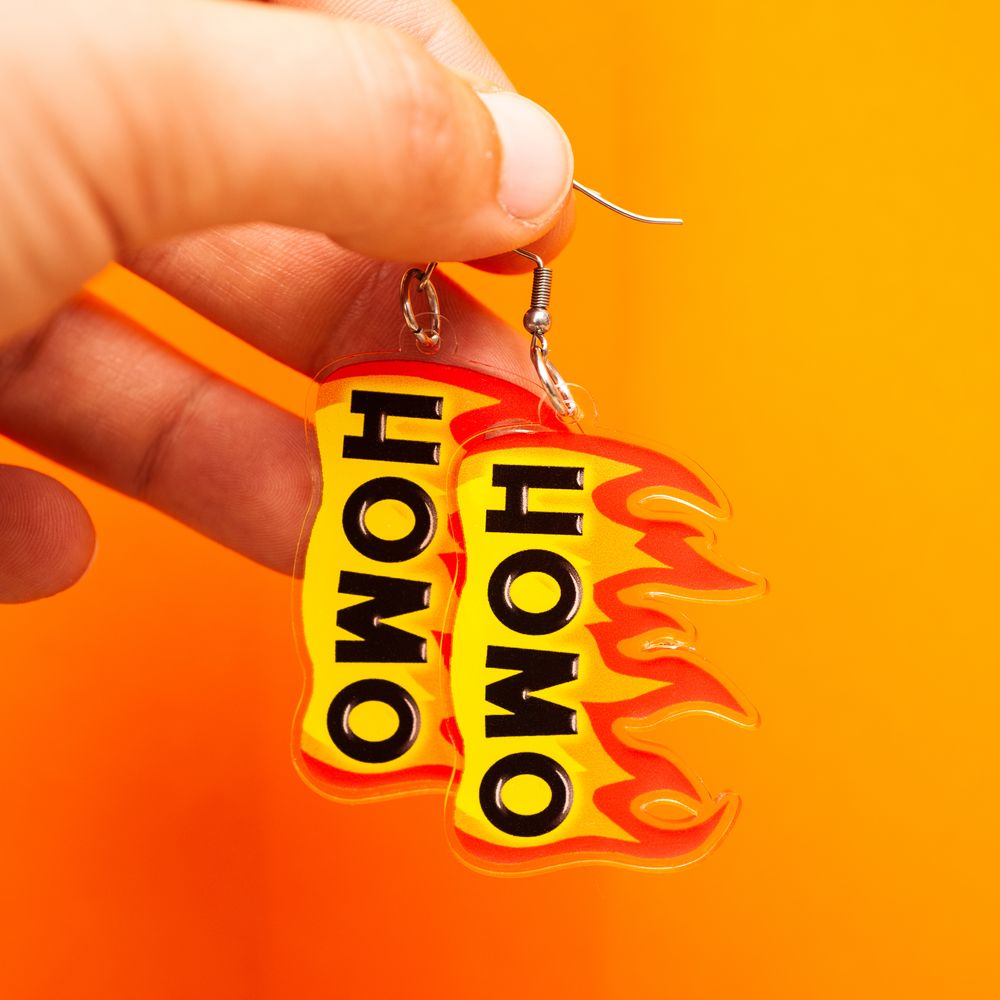 Flaming Homo LGBTQ+ acrylic earrings