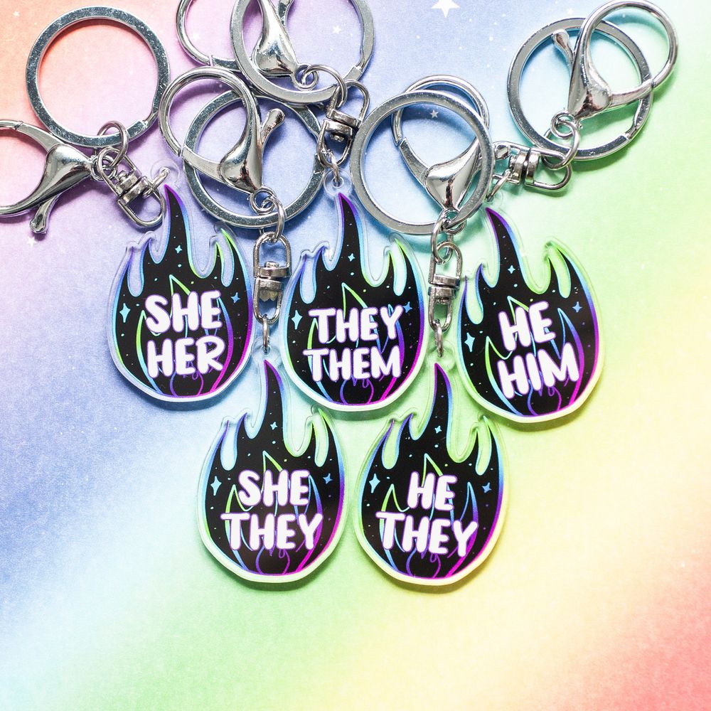 Pronoun keychains - 5 variations