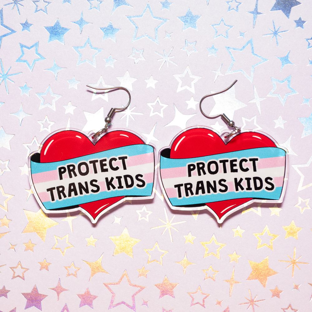 Protect trans kids LGBTQ+ acrylic earrings